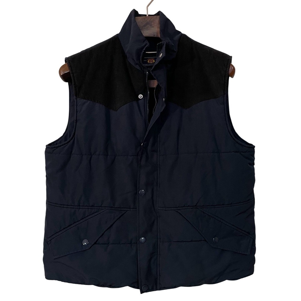 Vtg Route 66 Mens Blue Quilted Full Zip Vest Corduroy Patches Gorpcore Hiking L‎